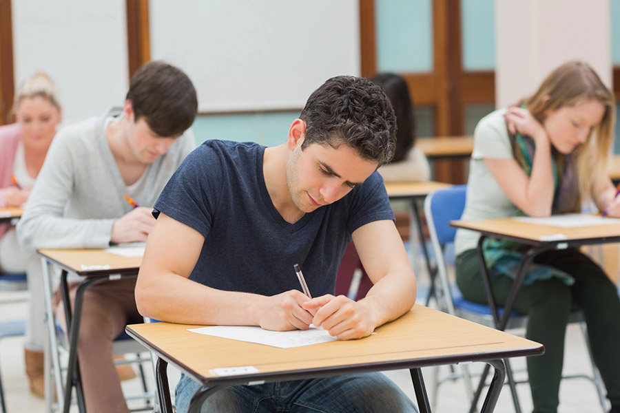 Students taking a test in a classroom in Bronx